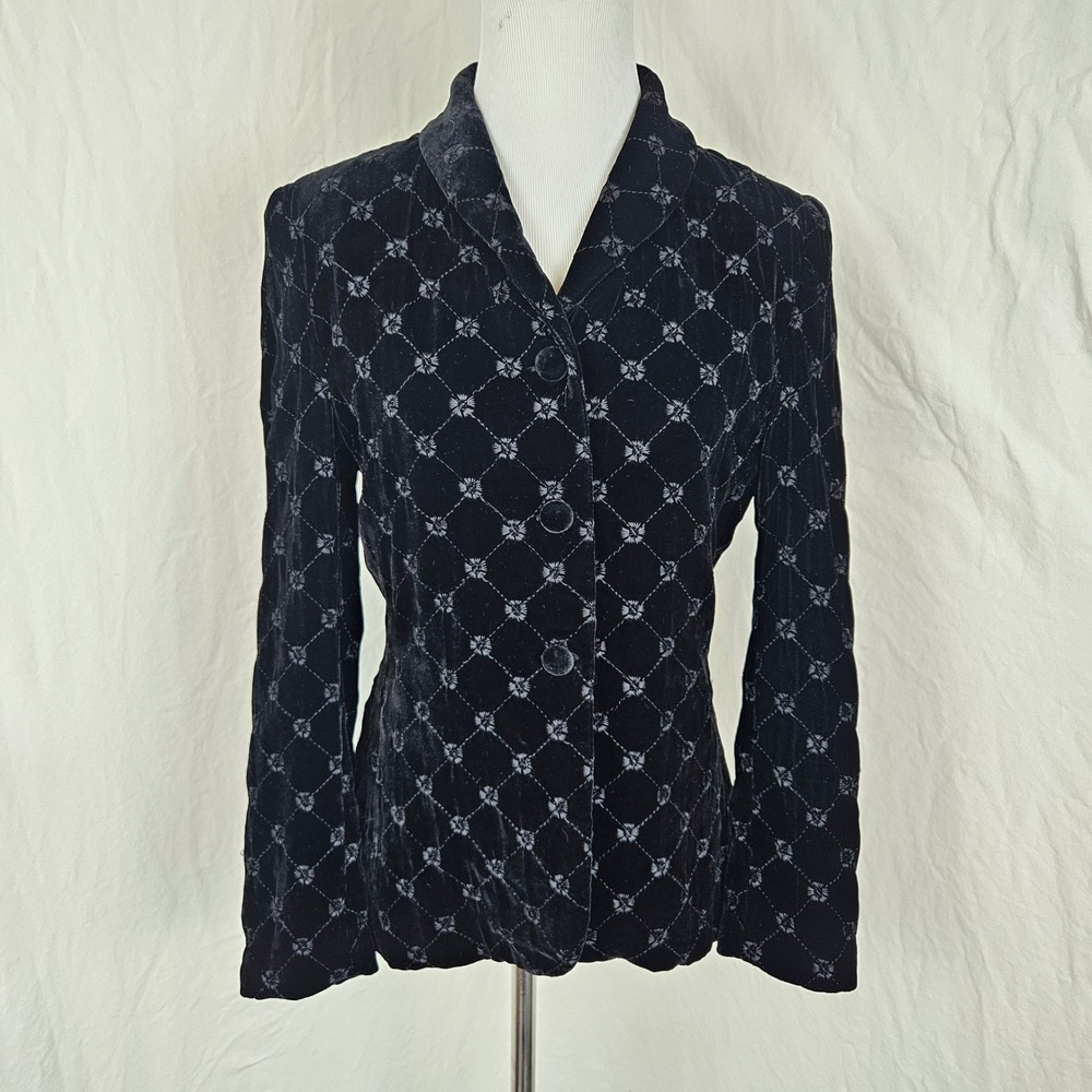 Petite Sophisticate velvet quilted blazer blackβ floral, size 2